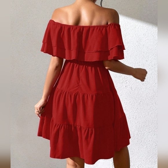 Women's Off-Shoulder Ruffle Hem Bodycon Dress - Picture 4 of 4